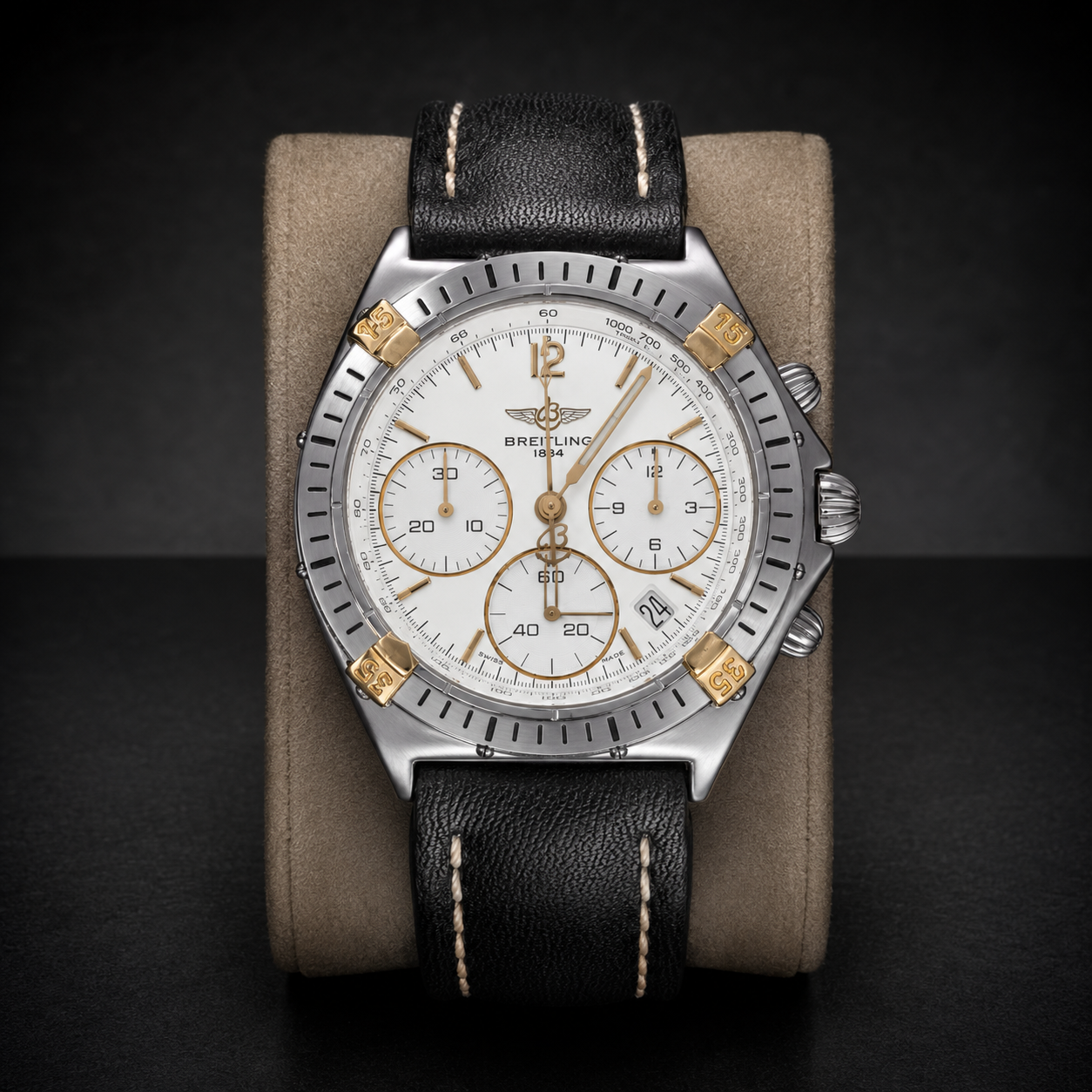 Breitling 1884 de 36 mm con esfera blanca y correa de piel negra