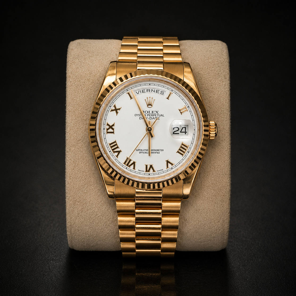 Rolex Oyster Perpetual Day-Date de 36 mm en oro amarillo con esfera blanca